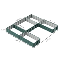 Outsunny Jardinière carré potager de jardin en acier modulable ensemble de 5 jardinières pour légumes, plantes, fleurs, vert(m-3)