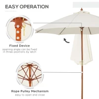 Outsunny 2.5m Garden Parasol Umbrella, Outdoor Market Table Umbrella with Wooden Pole & 8 Fibre Glass Ribs, Round Sun Shade Canopy, Off-White(m-4)