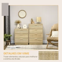 HOMCOM Cómoda com 4 Gavetas de Vime Cómoda de Madeira para Dormitório Sala de Estar Estilo Boêmio 60x38x88,5 cm Madeira(m-5)