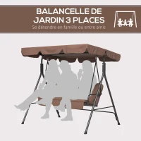 Outsunny Balancelle de jardin 3 places toit inclinaison réglable coussins 172 x 110 x 153 cm acier noir polyester marron(m-6)