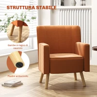 HOMCOM Poltrona d'Arredo Moderna con Schienale Inclinato, in Tessuto Effetto Velluto, 70x76x92 cm, Marrone(m-7)