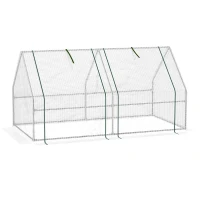 Outsunny Mini Serre de Jardin mini serre tunnel 180L x 90l x 90H cm toit pointu Acier PE Haute densité 140 g/m² Anti-UV 2 fenêtres avec Zip enroulables Blanc(m-11)