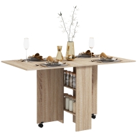 HOMCOM Table à manger pliante mobile sur roulettes 2 plateaux rabattables et 2 étagères intégrées 140 x 80 x 74 cm naturel