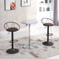 HOMCOM Lot de 2 tabourets de Bar Design néo-rétro réglable pivotant avec Repose-Pied métal Noir Lin Marron(m-2)