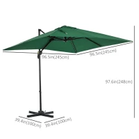 Outsunny Square Umbrella Parasol W/360° Rotation, 245Lx245Wx248H cm-Green(m-3)