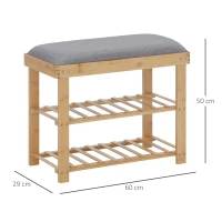 HOMCOM Meuble à Chaussures Banc à Chaussures 2 étagères Coussin Gris intégré Bambou(m-3)