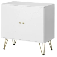 HOMCOM Meuble de rangement avec pieds épingles 2 portes et 2 étagères réglables 80 x 40 x 80 cm blanc doré(m-11)