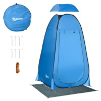 Outsunny Tenda Doccia da Campeggio e Spiaggia con Porta a Cerniera e Borsa di Trasporto, 126x124x189 cm, Blu(m-10)