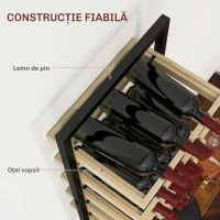 HOMCOM Raft de Perete pentru Sticle din Lemn și Oțel, Suport pentru 15 Sticle de Vin și 4 pahare, 35x25x86 cm, Natural(m-6)