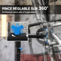 HOMCOM Support de réparation de vélo, réglable en hauteur, charge max. 25kg, montage entretien reparation VTT, vélo de route(m-6)