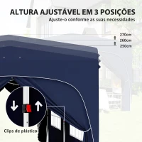Outsunny Tenda Dobrável 3x6 m com Painéis Laterais UPF50+ Tenda de Jardim com Altura Ajustável e Bolsa de Transporte Azul Escuro(m-5)