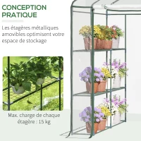 Outsunny Serre de jardin avec étagères 3 niveaux, serre de balcon, bâche renforcée, châssis en acier, porte zippée enroulable, pour légumes plantes fleurs, intérieur et extérieur, 143x143x195cm, vert(m-7)