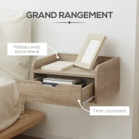 HOMCOM Lot de 2 tables de chevet murales tables de nuit suspendues tiroir plateau aspect bois dim. 40L x 30l x 19,5H cm(m-6)