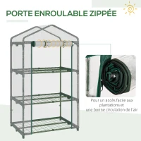 Outsunny Serre de jardin avec étagères 3 niveaux, serre de balcon, bâche renforcée PVC, châssis en acier, porte zippée enroulable, pour légumes plantes fleurs, 69 x 49 x 125 cm, transparent(m-5)