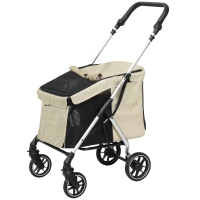 PawHut Lichtgewicht en Opvouwbare Hondenbuggy, Geschikt voor Kleine Honden, Wasbaar Kussen, Gaasvensters, Khaki