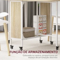 HOMCOM Mesa de Cozinha Dobrável Mesa de Refeição Dobrável com Rodas Laterais Abatíveis e Prateleira 130x80x74 cm Madeira e Branco(m-5)