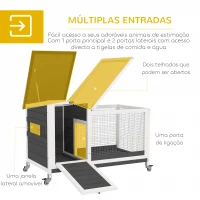 PawHut Coelheira de Madeira com Rodas Gaiola para Coelhos com Teto Asfaltico e Bandeja Amovível  91x51x66 cm Branco e Cinza Escuro(m-5)