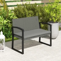 Outsunny Two-Seater Rattan Garden Bench - Grey/Black(m-10)