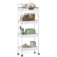 HOMCOM Carrinho Auxiliar com Rodas de 4 Níveis Carrinho de Cozinha com 1 Gaveta e 3 Cestos Carrinho Organizador 45x29,5x117,5 cm Branco(m-10)