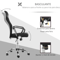 HOMCOM Cadeira de Escritório  de Tecido de Malha Encosto para a Cabeça de PU  Carga de 120 kg Preto(m-6)