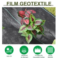 Outsunny Toiles de paillage - Toile anti mauvaises herbes - toile de paillage anti mauvaises herbes 100 g/m² - indéchirable perméable à l'eau anti UV dim. 50L x 2l m - PP noir vert(m-5)
