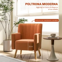 HOMCOM Poltrona d'Arredo Moderna con Schienale Inclinato, in Tessuto Effetto Velluto, 70x76x92 cm, Marrone(m-4)