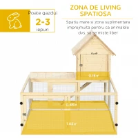 PawHut Cotet din molid cu tava detasabila, 3 usi si zona exterioara, 151,5x106x97 cm, culoare lemn(m-4)