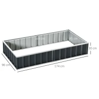 Outsunny Carré Potager de Jardin 174 x 90 x 30 cm - modulable, Montage sans Outils, Gants fournis - tôle d'acier ondulée Anthracite(m-3)