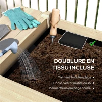 Outsunny Jardinière sur pieds carré potager de jardin sur pieds 2 bacs tablette étagère inférieure 207 x 59 x 78 cm bois naturel(m-6)