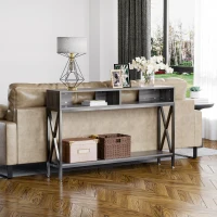 HOMCOM Table Console Table d'Entrée Industriel Multi-rangements 120 x 23,5 x 75 cm Bois Gris(m-8)