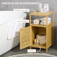 kleankin Meuble de rangement pour salle de bain en bambou 2 étagères et 1 placard avec porte 33 x 36,5 x 67 cm naturel(m-4)