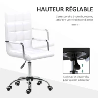 HOMCOM Chaise de bureau fauteuil manager pivotant hauteur réglable revêtement synthétique capitonné blanc(m-4)