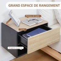HOMCOM Lot de 2 Tables de Chevet murales - Lot de 2 Tables de Nuit - tiroir Coulissant, étagère, Bicolore Aspect chêne Noir(m-5)