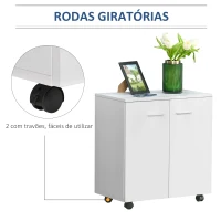 HOMCOM Armário de Armazenamento Moderno Móvel para Armazenamento com Rodas Armário e Prateleiras 60x35x65cm Branco(m-5)