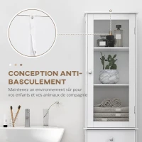 kleankin Meuble Colonne de Salle de Bain Placard Porte Acrylique 2 étagères Placard Porte 1 étagère tiroir MDF Blanc(m-7)