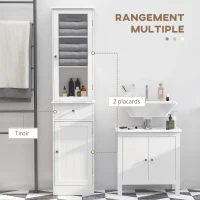 kleankin Meuble Colonne de Salle de Bain Placard Porte Acrylique 2 étagères Placard Porte 1 étagère tiroir MDF Blanc(m-4)
