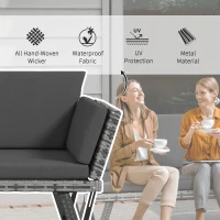 Outsunny 2 Seater Rattan Sofa with Cushions, 2-in-1 PE Rattan Daybed Sofa with Left Up or Down Armrests, Garden Chaise Lounger Loveseat for Outdoor, Patio, Mixed Grey(m-5)