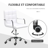 HOMCOM Chaise de bureau fauteuil manager pivotant hauteur réglable revêtement synthétique capitonné blanc(m-5)