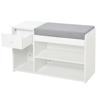 HOMCOM Banc de rangement Banc à Chaussures 2 Niveaux Rangement, Niche, tiroir, Coffre intégré avec Coussin Gris Blanc(m-10)
