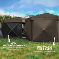 Outsunny 3 x 3(m) Hexagon Pop Up Gazebo with 5 Sides and Carry Bag, Waterproof, UV Resistant Party Tent Instant Event Shelter with Netting for Garden, Patio, Brown(m-5)