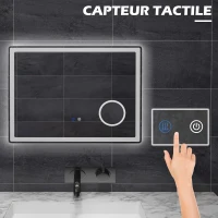 kleankin Miroir salle de bain rectangulaire LED fonction anti-buée luminosité réglable miroir grossissant x3 80 x 60 cm transpent(m-5)