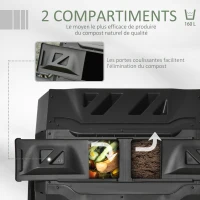Outsunny Composteur de Jardin - bac à Compost pour déchets - Rotatif 360° - Double Chambre 160 L - Acier PP Noir(m-5)