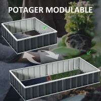Outsunny Carré Potager de Jardin 174 x 90 x 30 cm - modulable, Montage sans Outils, Gants fournis - tôle d'acier ondulée Anthracite(m-6)