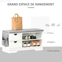 HOMCOM Meuble Chaussures et Banc à Chaussures avec Coussin Gris 2 étagères et 2 tiroirs MDF 80,5 x 30,5 x 43,5 cm Gris et Blanc(m-4)