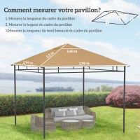 Outsunny Toile de rechange pour pavillon toit de remplacement gazebo tissu polyester haute densité 180 g/m² anti-UV 3 x 3 m beige(m-3)