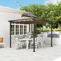 Outsunny Pergola jardin exterieur 3x3 m toit coulissante rétractable polyester haute densité 180g/m², abri soleil UPF30+, marron(m-8)