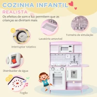 HOMCOM Cozinha Infantil para Crianças acima de 3 Anos Cozinha Infantil com Luzes Sons Lavatório Fogão e Forno 70x29x90cm Rosa(m-4)