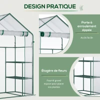 Outsunny Serre de jardin 4 tablettes acier PVC haute densité 140 g/m² anti-UV 142 x 73 x 195 cm transparent vert(m-5)