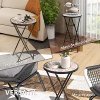 Outsunny Mesa Auxiliar Redonda Mesa de Jardim Dobrável com Bancada em Mosaico e Pés com Almofadas Antiderrapantes Ø35,5x55 cm Multicor(m-7)