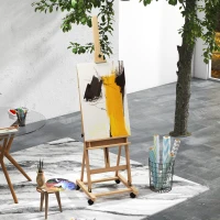Vinsetto Chevalet d'artiste sur roulettes pliable en bois de hêtre pour toiles à peindre jusqu'à 118 cm bois naturel(m-2)